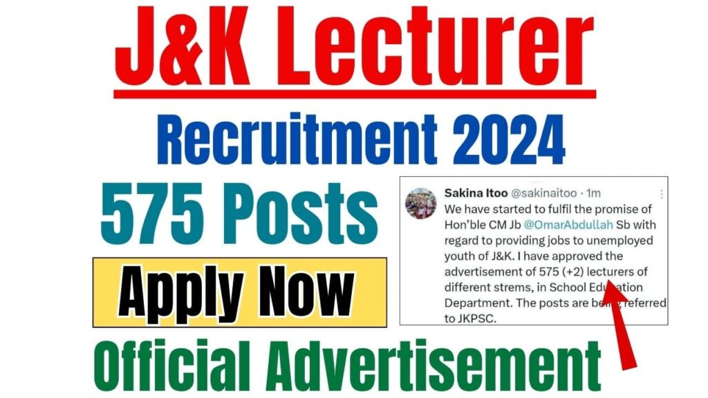 J&K Lecturer Recruitment 2024