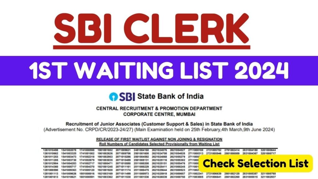 SBI Clerk 1st Waiting List 2024