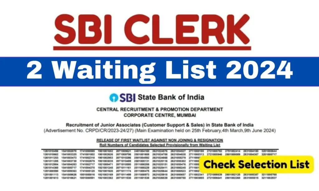 SBI Clerk 2 Waiting List 2024 PDF Download